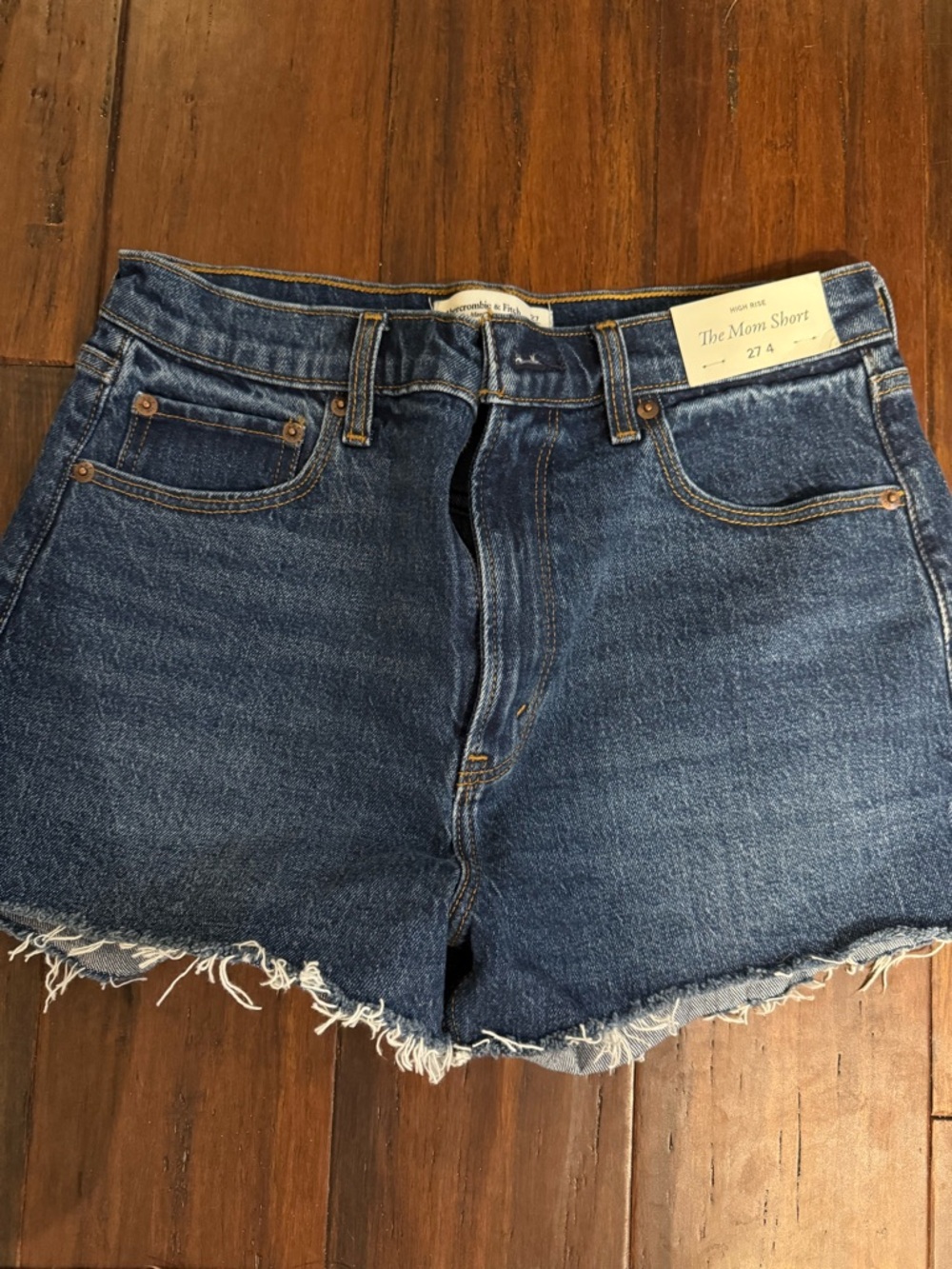 Abercrombie & Fitch Dark Blue Denim High-Rise Mom Shorts